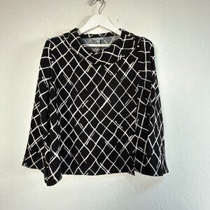Habitat Womens Drape Collar Diamond Print Pullover Top Large Black/White Casual